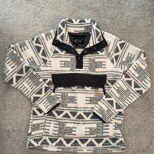 Carhartt Grey and White Geometric Fleece Pullover